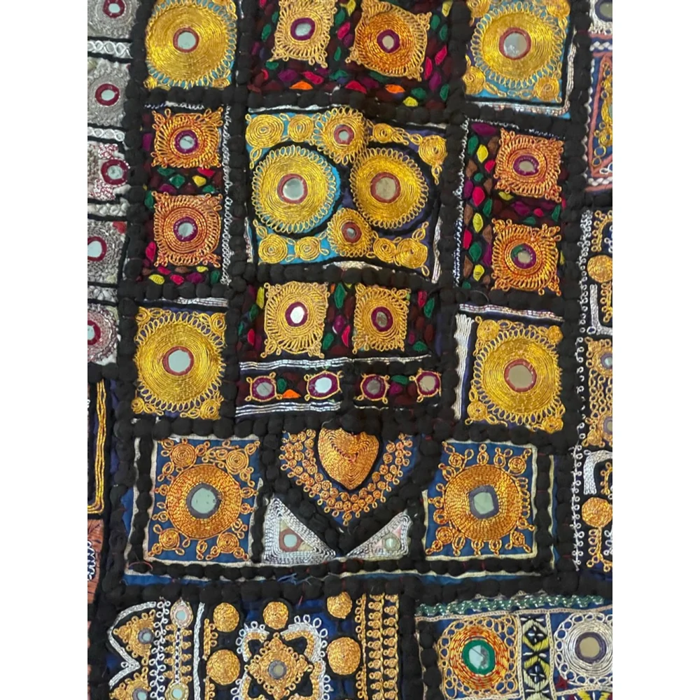 Boho Vintage Indian Pillow Cover 29x30 Embroidered Mirror Work Throw Cushion